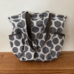 THIRTY ONE Retro Metro Gray Mod Dot Canvas Bag Tote Weekend Travel